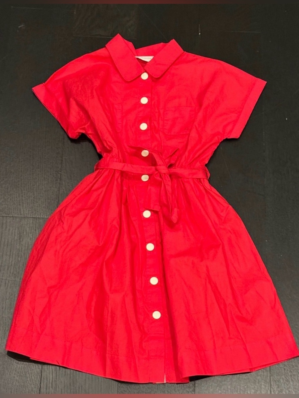 Bonpoint Bright Red Snap-Front Shirtdress with Tie Waist